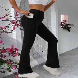 Women's High-Waist Flare Yoga Leggings with Pockets Black Sizes M-XL
